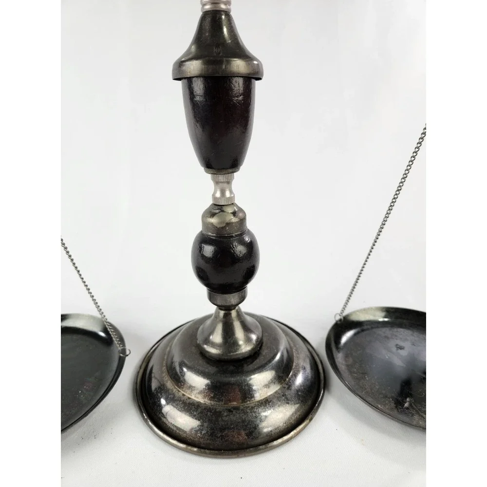 Vintage Wood & Metal Functioning Libra Scale‎ of Justice w Eagle Finial